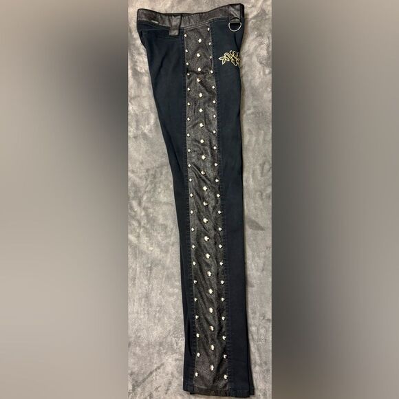 Vintage Y2K Serious La Black Studded Moto Pants Sz 5 - Picture 9 of 11